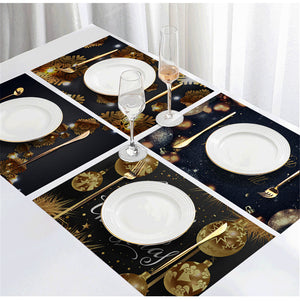 Black & Gold Holiday Christmas Print Table Placemat