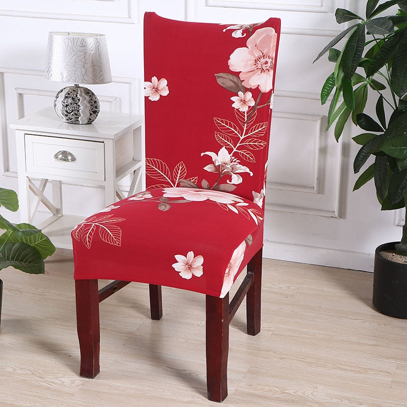 Red Floral Cherry Blossom Print Dining Chair Cover