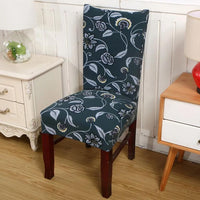 Dark Teal Blue Floral Pattern Dining Chair Cover