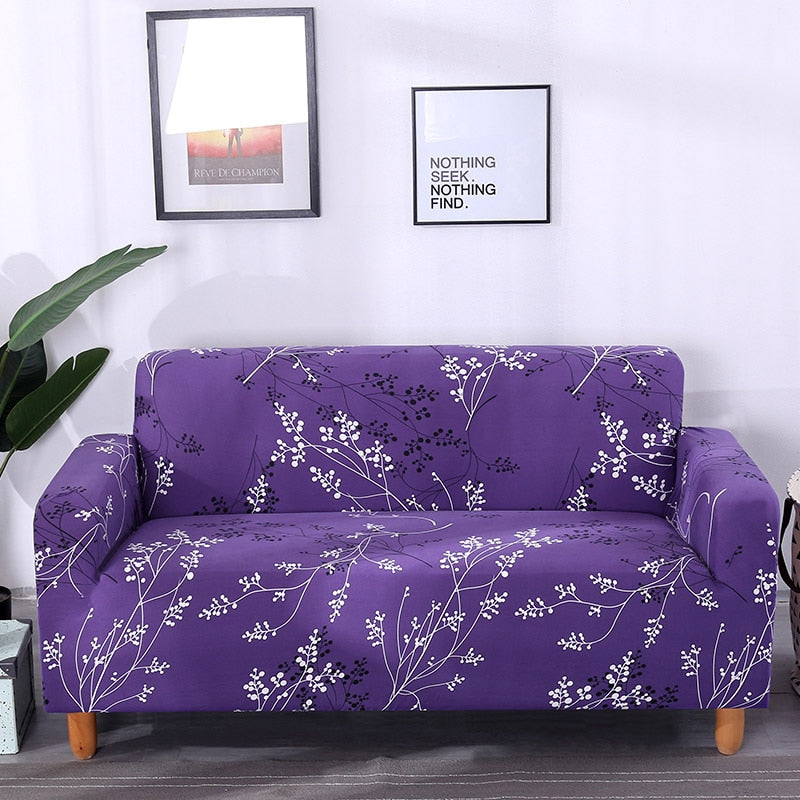 Purple Floral Tree Branch Pattern Sofa Couch Cover