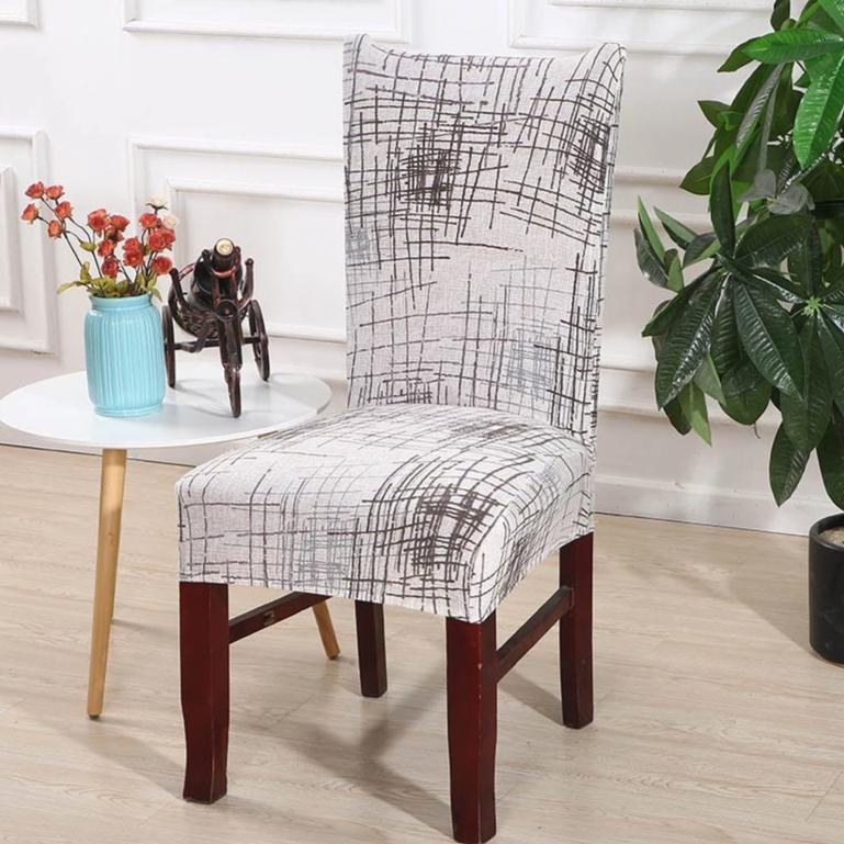 Silver Abstract Scratch Pattern Dining Chair Cover