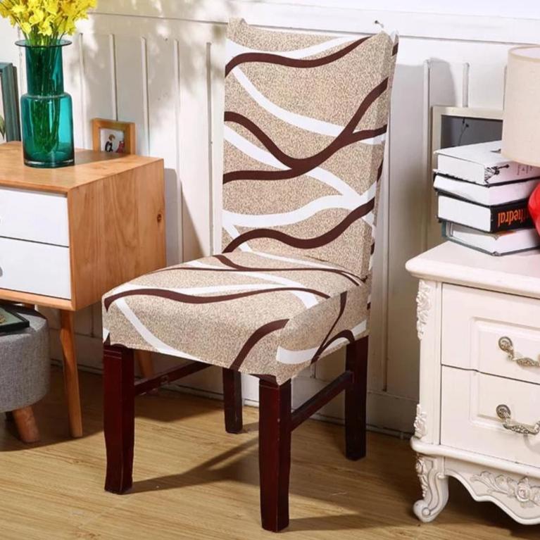 Brown Abstract Wave Pattern Dining Chair Cover