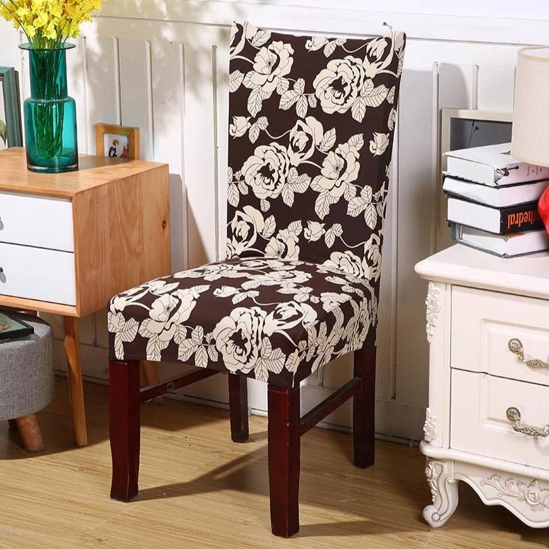 Brown Floral Rose Pattern Dining Chair Cover