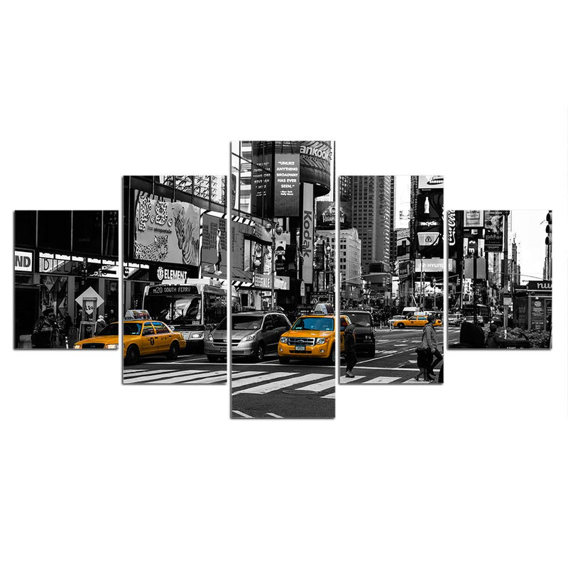5-Piece Black & White New York City Cabs Canvas Wall Art