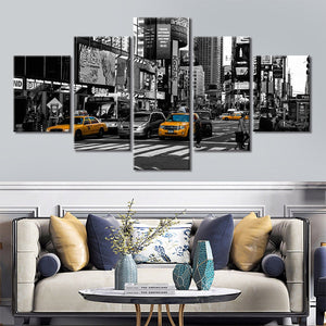 5-Piece Black & White New York City Cabs Canvas Wall Art