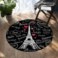 Round Black Paris Eiffel Tower Doodle Print Floor Mat Rug