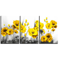3-Piece Black & White Yellow Flowers Canvas Wall Art