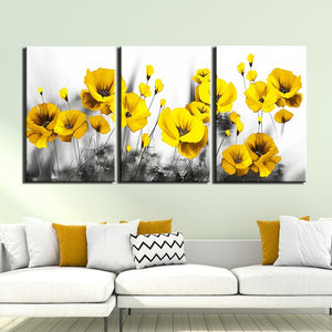 3-Piece Black & White Yellow Flowers Canvas Wall Art