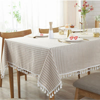 Simple Striped Cotton Linen Tablecloth w/ Tassels