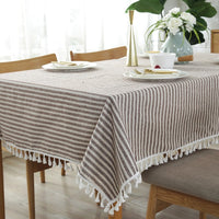 Simple Striped Cotton Linen Tablecloth w/ Tassels