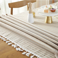 Simple Striped Cotton Linen Tablecloth w/ Tassels