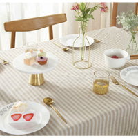 Simple Striped Cotton Linen Tablecloth w/ Tassels