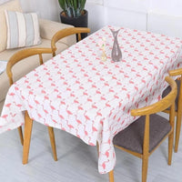 White Pink Flamingo Print Cotton Linen Tablecloth