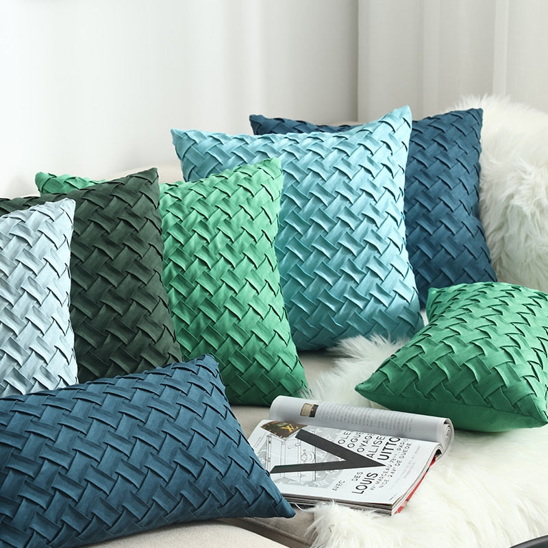 Blue / Green / Gray Weaved Faux Suede Throw Pillow Cover