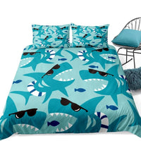 Blue 2/3-Piece Cool Cartoon Shark Pattern Duvet Cover Set