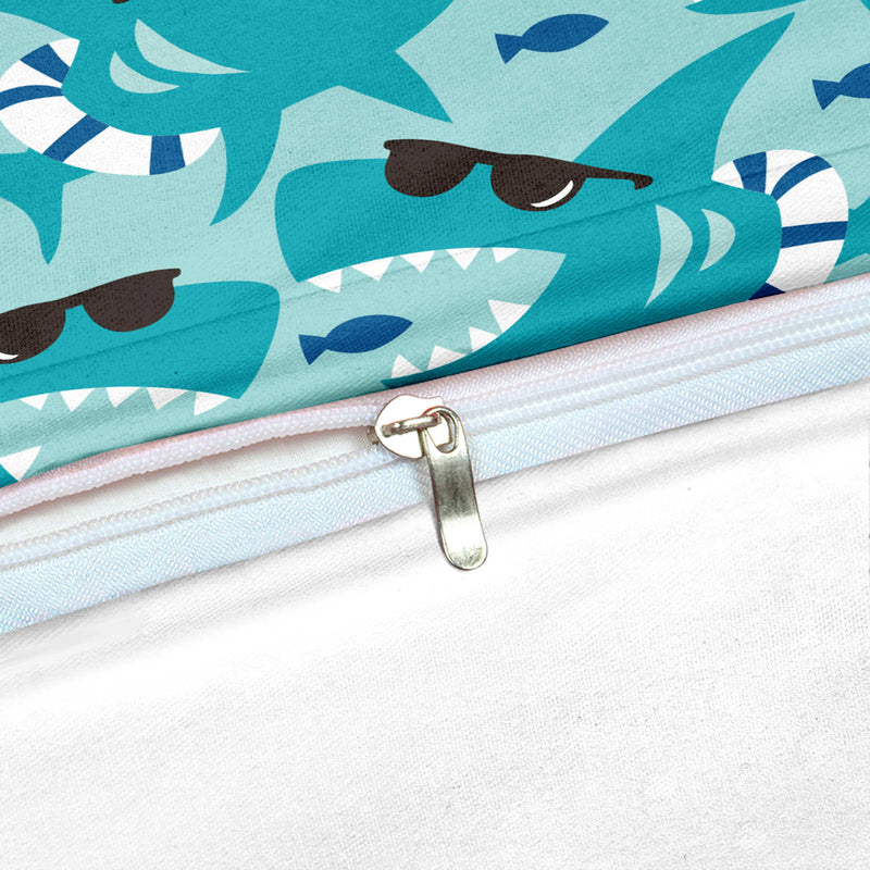 Blue 2/3-Piece Cool Cartoon Shark Pattern Duvet Cover Set