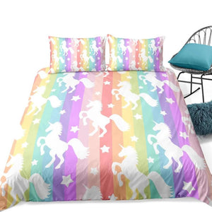 2/3-Piece Multi-Color Rainbow Unicorn Stripe Duvet Cover Set