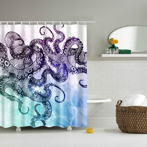 Multi-Color Octopus Print Bathroom Shower Curtain
