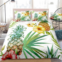 White 2/3-Piece Floral Pineapple Print Duvet Cover Set
