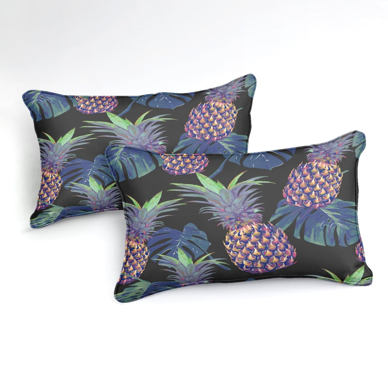 Black 2/3-Piece Fluorescent Pineapple Print Duvet Cover Set