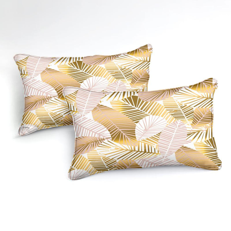 Gold 2/3-Piece Tropical Palm Leaf Pattern Duvet Cover Set