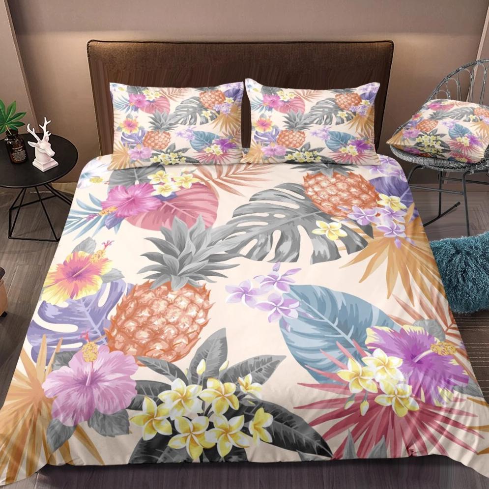 Pastel 2/3-Piece Tropical Floral Print Duvet Cover Set
