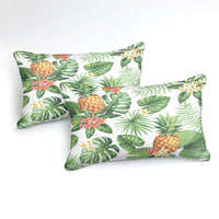 White 2/3-Piece Pineapple Palm Leaf Print Duvet Cover Set