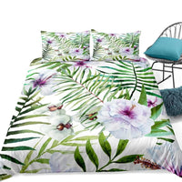 2/3-Piece Purple Floral Palm Leaf Print Duvet Cover Set