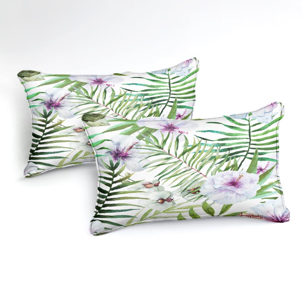 2/3-Piece Purple Floral Palm Leaf Print Duvet Cover Set
