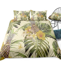 Beige 2/3-Piece Floral Pineapple Print Duvet Cover Set