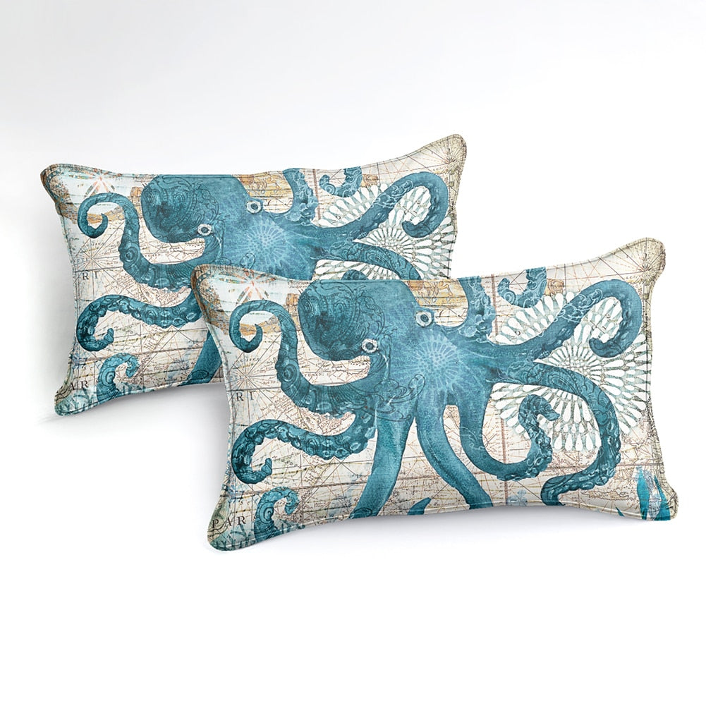 2/3-Piece Mediterranean Octopus Print Duvet Cover Set
