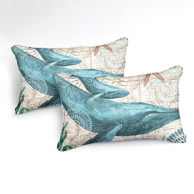 2/3-Piece Mediterranean Whale Print Duvet Cover Set