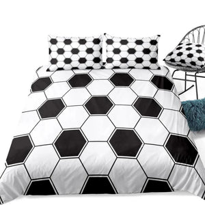 2/3-Piece Black & White Soccer Ball Pattern Duvet Cover Set
