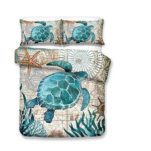 2/3-Piece Mediterranean Sea Turtle Print Duvet Cover Set