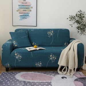 Teal Blue Dandelion Floral Pattern Sofa Couch Cover