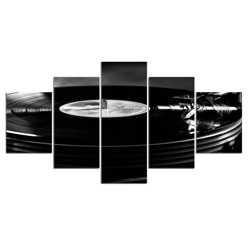 5-Piece Black Vinyl Record Turntable Canvas Wall Art