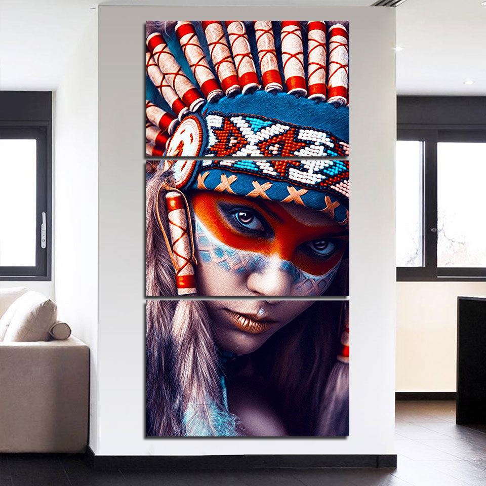 3-Piece Red, White & Blue Female Indian Warrior Wall Art