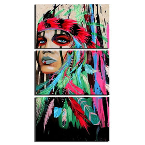 3-Piece Abstract Female Indian Warrior Canvas Wall Art