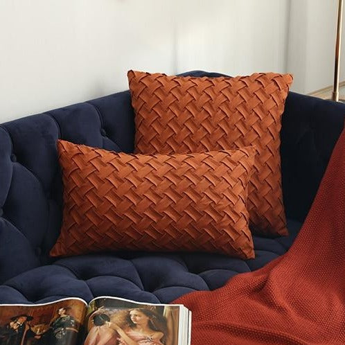 Gold / Orange / Brown Weaved Faux Suede Throw Pillow Cover