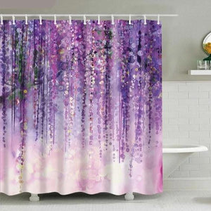 Purple Abstract Floral Tree Branch Bathroom Shower Curtain