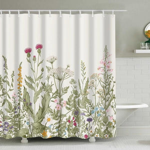 Country Wild Flower Print Bathroom Shower Curtain