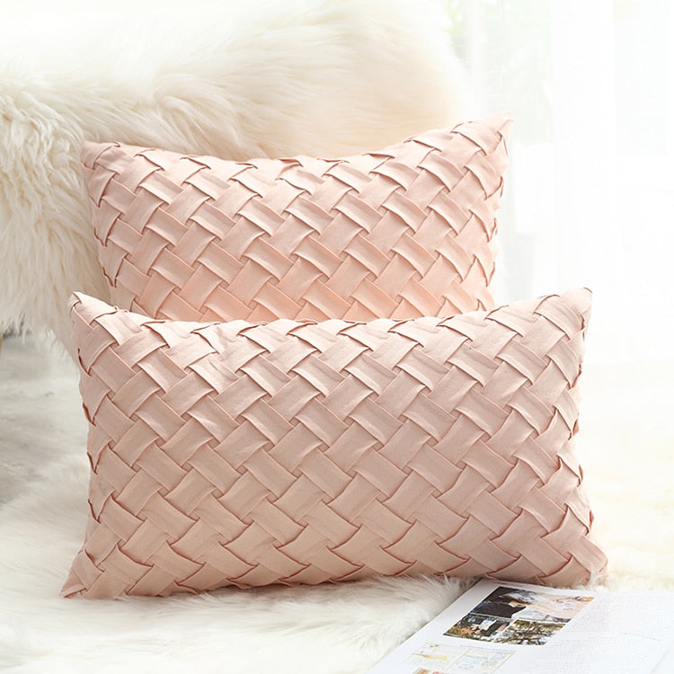 Solid Gray / Pink Weaved Faux Suede Throw Pillow Cover