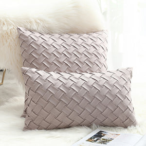 Solid Gray / Pink Weaved Faux Suede Throw Pillow Cover