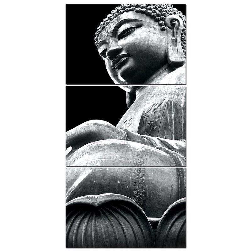 3-Piece Black & White Buddha Statue Canvas Wall Art