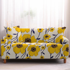 Abstract Yellow Floral Pattern Sofa Couch Cover