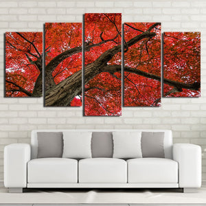 5-Piece Red Maple Tree Branch Canvas Wall Art