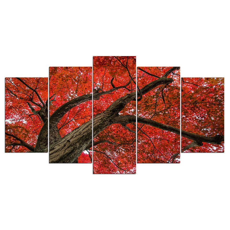 5-Piece Red Maple Tree Branch Canvas Wall Art