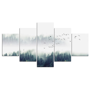 5-Piece Black & White Forest Birds Canvas Wall Art