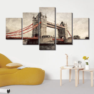 5-Piece Vintage London Bridge Painting Canvas Wall Art