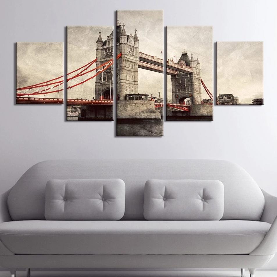 5-Piece Vintage London Bridge Painting Canvas Wall Art